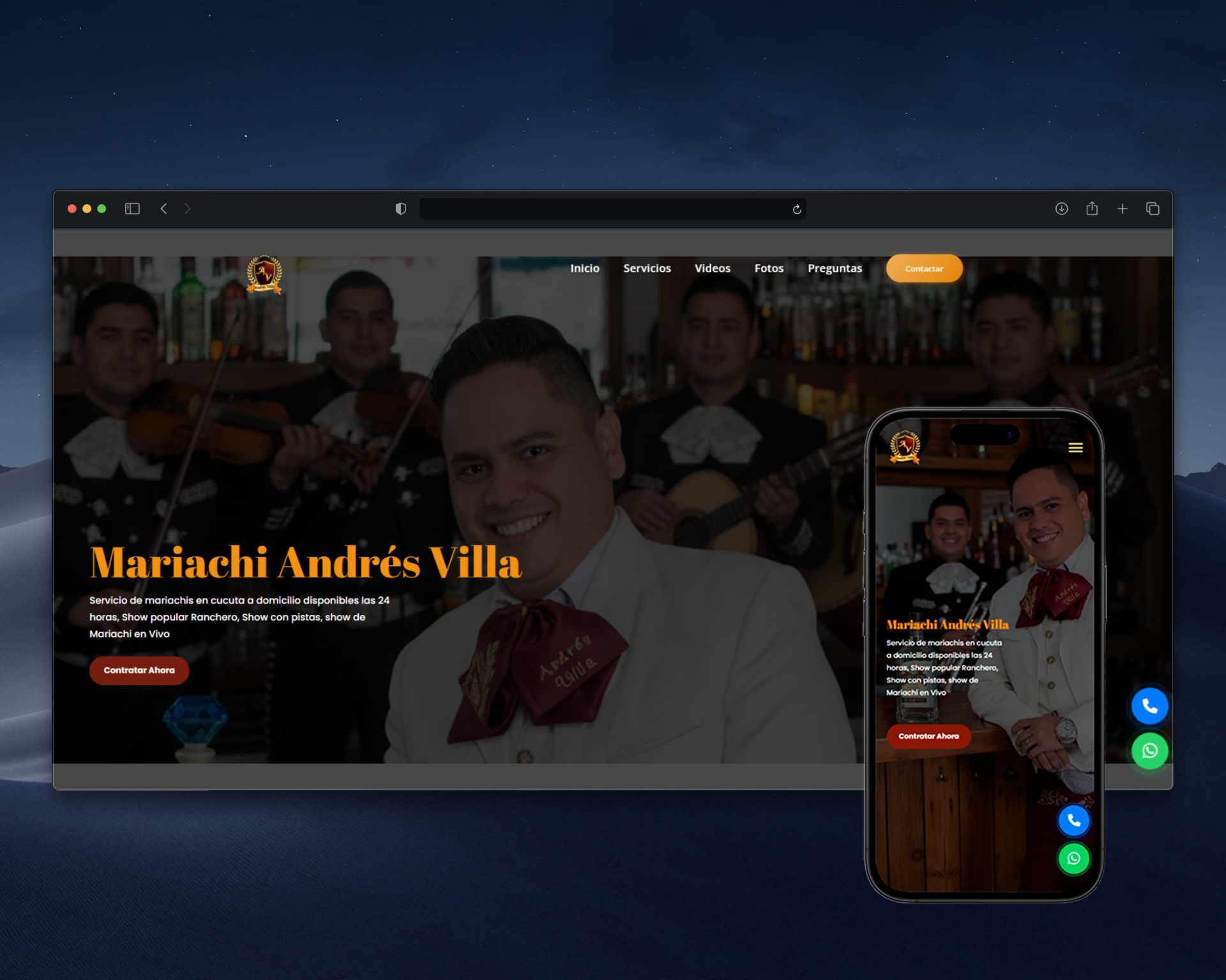 Mariachi Andrés Villa - Sitio web profesional para grupo musical en Cúcuta